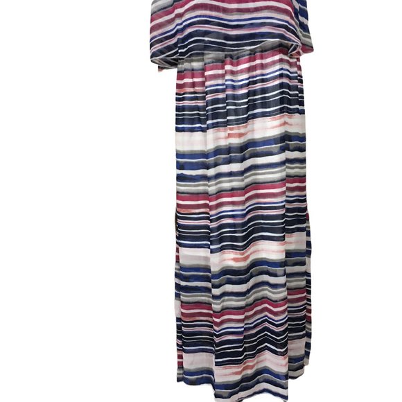 Robert Louis Maxi Dress Tiered Stripes Sleeveless Flowy Chiffon Size Large - Picture 4 of 7